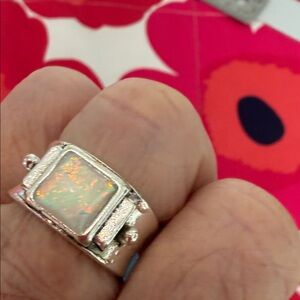 Silver Opal like Statement Ring - size 8ish